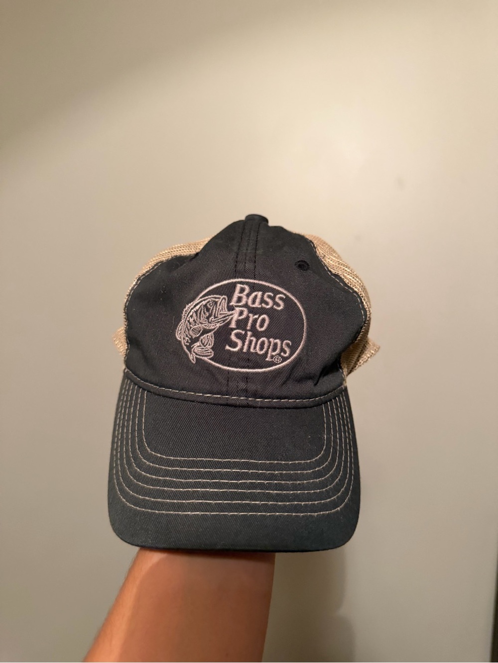 Bass Pro Shops Black Front Tan Mesh Trucker Hat